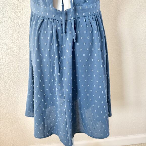 Loemes Floral Fit & Flare Dress Womens Size Large Blue Ruffle Strap Textured - Picture 6 of 15